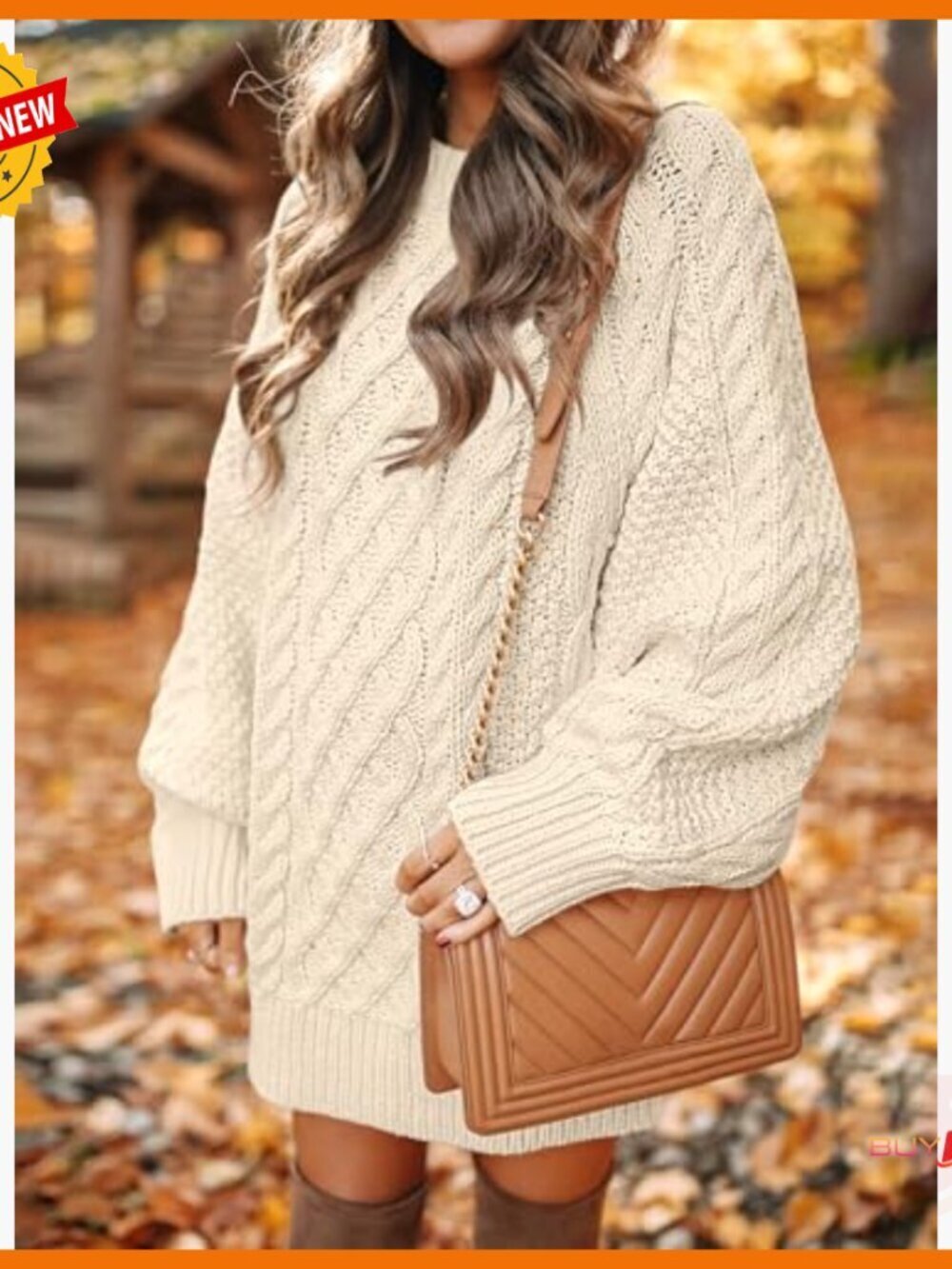 Oversized Cable Knit Sweater Dress Long Sleeve Chunky Winter Mini - Picture 3 of 7